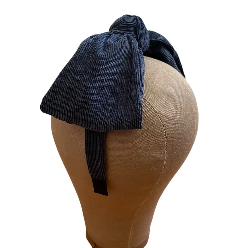 4/$25 Kidichic Navy Blue Corduroy Bow Headband
